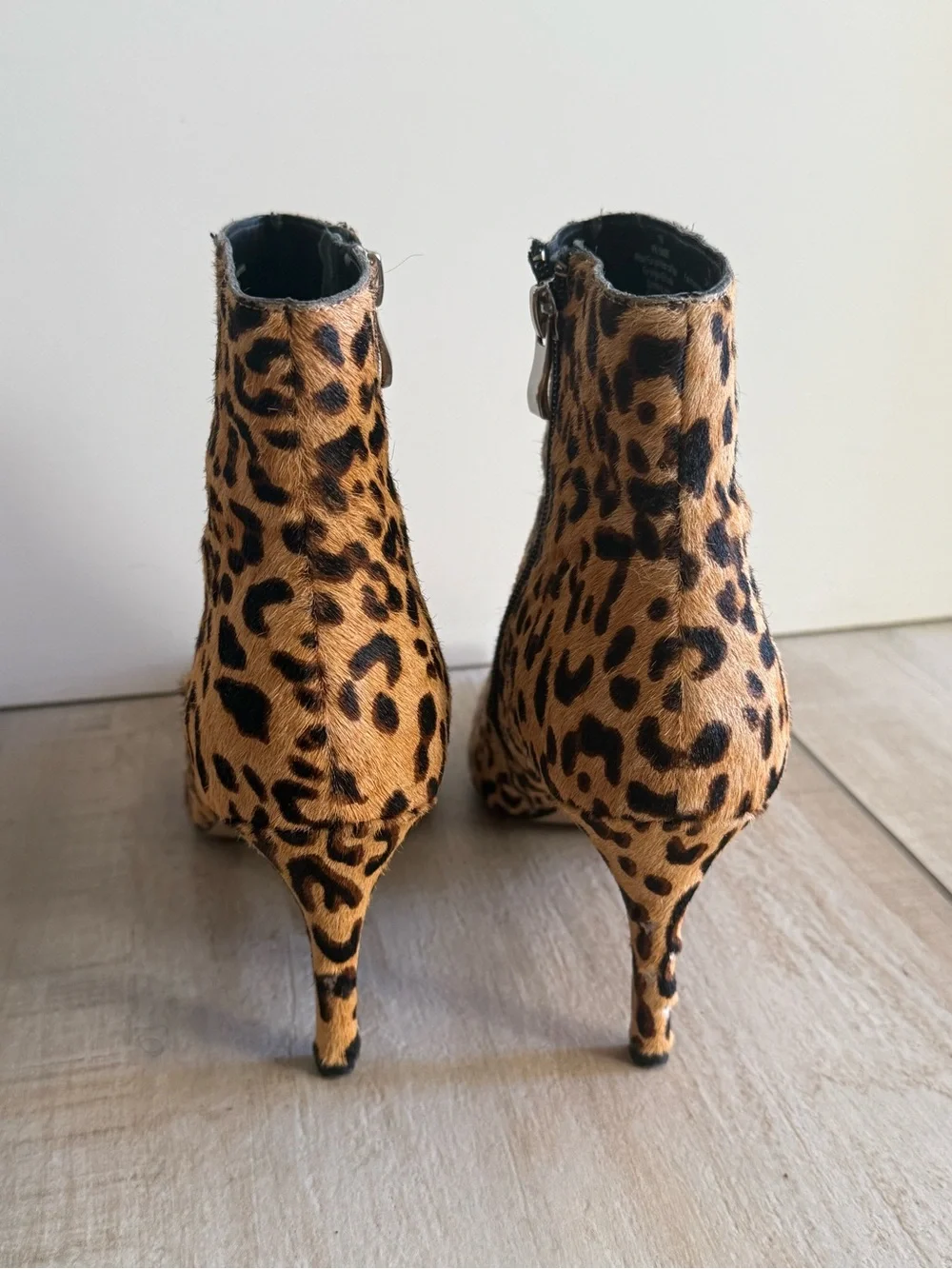 Halogen Leopard Print Pointed Toe Ankle Boots in Tan and Brown